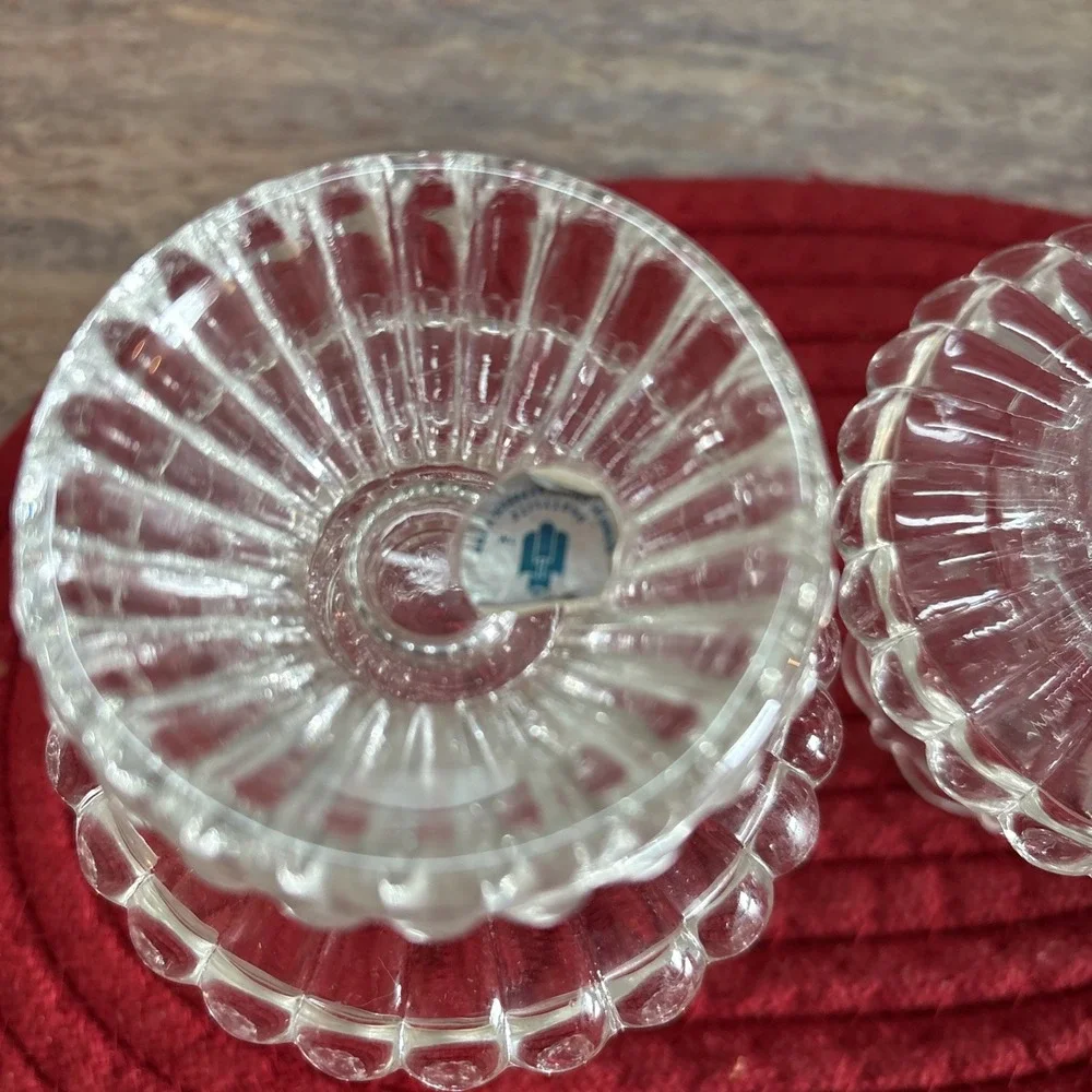 Clear Glass Bead Edges Votive Pillar Candle Holder w/ Cups 4 Separate Pieces
